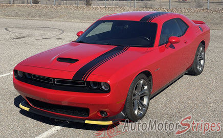 View of 2015-2023 Dodge Challenger Crush Rally Stripe 15 Offset Racing Vinyl Graphics 3M Decals Package