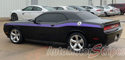 Detailed view of 2011-2023 Dodge Challenger Duster Mopar Factory Style Strobe Vinyl Graphics Stripes 3M Decals Package