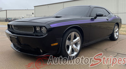 Detailed view of 2011-2023 Dodge Challenger Duster Mopar Factory Style Strobe Vinyl Graphics Stripes 3M Decals Package