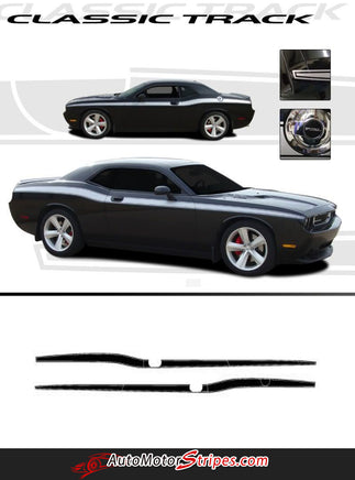 Detailed view of 2008-2023 Dodge Challenger Classic Track Mopar Factory Style Side Vinyl Graphics 3M Decals Package