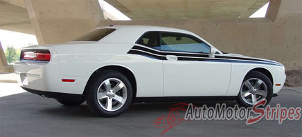 2008-2010 and 2011-2021 2022 2023 Dodge Challenger Duel Mopar Factory Style Strobe R/T Vinyl Graphics Stripes - Passenger Side Rear View without Strobes