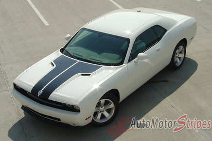2008-2014 Dodge Challenger Split Hood Mopar Factory Style Vinyl Graphics - Top Down Hood View