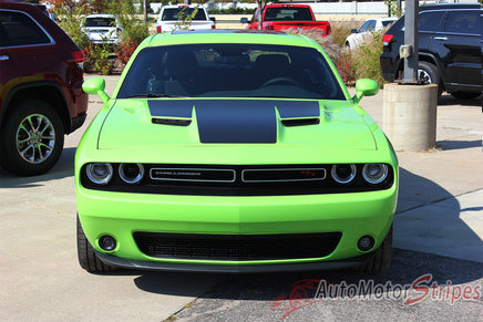 Detailed view of 2015-2023 Dodge Challenger Hood 15 Mopar OEM Factory Style Vinyl Graphics 3M Stripe Decals - Front Hood View