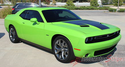 Detailed view of 2015-2023 Dodge Challenger Hood 15 Mopar OEM Factory Style Vinyl Graphics 3M Stripe Decals - Front Hood Side View