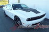Detailed view of 2015-2023 Dodge Challenger Hood 15 Mopar OEM Factory Style Vinyl Graphics 3M Stripe Decals - Front Hood View White Challenger with Black Stripes