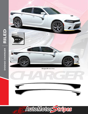 Detailed view of 2015-2023 Dodge Charger RILED Side Body Door Decals Vinyl Graphics 3M Stripes Kit