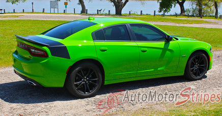 Detailed view of 2015-2023 Dodge Charger Tailband Daytona Hemi Vinyl Decklid Trunk Rally Stripes 3M Graphic Decal R/T SRT 392 Hellcat Mopar Kit - with Spoiler