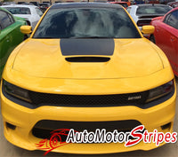 2015 2016 Dodge Charger Center Hood Vinyl Rally Stripes 3M Graphic Decal Factory Quality Mopar Style Kit - with Hood Scoop View