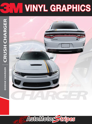 View of 2015-2023 Dodge Charger Crush Euro Style Vinyl Graphics Racing Stripes Kit 3M Factory Quality