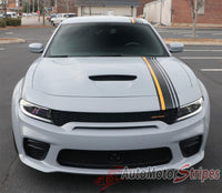 View of 2015-2023 Dodge Charger Crush Euro Style Vinyl Graphics Racing Stripes Kit 3M Factory Quality
