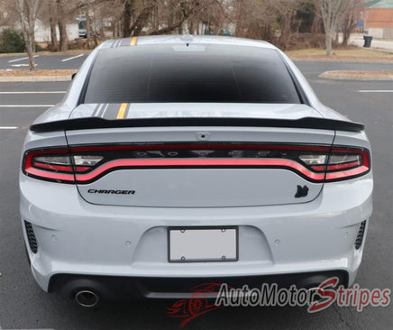 View of 2015-2023 Dodge Charger Crush Euro Style Vinyl Graphics Racing Stripes Kit 3M Factory Quality