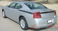 2006-2010 Dodge Charger Chargin 1 Hood Rear Quarter H/O High Output Vinyl Graphics Stripes 3M Decals Package- Rear Quarter and Trunk View Black Stripes on Silver