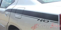 2006-2010 Dodge Charger Chargin 1 Hood Rear Quarter H/O High Output Vinyl Graphics Stripes 3M Decals Package- Rear Quarter View Black Stripes on Silver