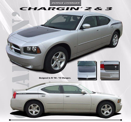 2006-2010 Dodge Charger Chargin 3 Hood Rear Quarter Hemi Daytona Style Vinyl Stripes 3M Decals Kit