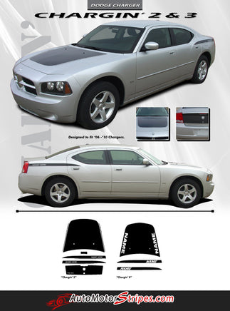 2006-2010 Dodge Charger Chargin 2 Hood Rear Quarter Trunk Blackout Vinyl Stripes 3M Decals Kit