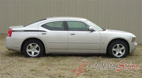 2006-2010 Dodge Charger Chargin 2 Hood Rear Quarter Trunk Blackout Vinyl Stripes  - Side View Matte Black on Silver Paint