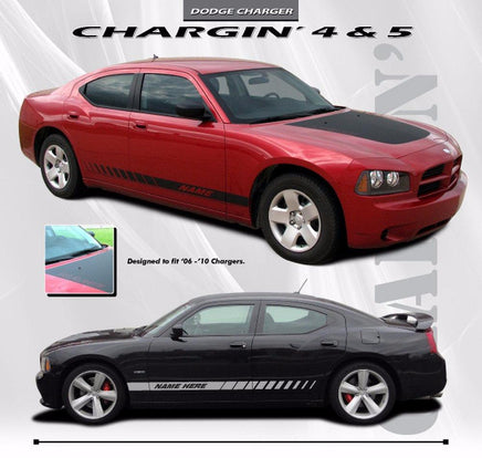 2006-2010 Dodge Charger Chargin 5 Hood Lower Rocker Strobe Vinyl Stripes and Decals Kit
