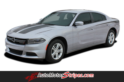 Detailed view of 2015-2023 Dodge Charger Split Hood 15 Factory Quality Mopar Style Vinyl Graphics Stripe 3M Decal