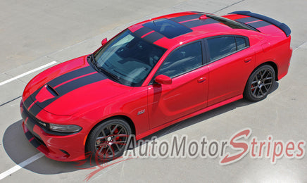 Detailed view of 2015-2023 Dodge Charger N-Charge Rally 15 Factory Quality Mopar Style Vinyl Racing Stripes 3M Graphic Kit - Driver Side View