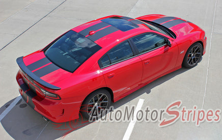 Detailed view of 2015-2023 Dodge Charger N-Charge Rally 15 Factory Quality Mopar Style Vinyl Racing Stripes 3M Graphic Kit - Passenger Side View