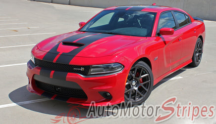2015 Dodge Charger N-Charge Rally 15 Factory Quality Mopar Style Vinyl Racing Stripes 3M Graphic Kit - Front Driver Side View