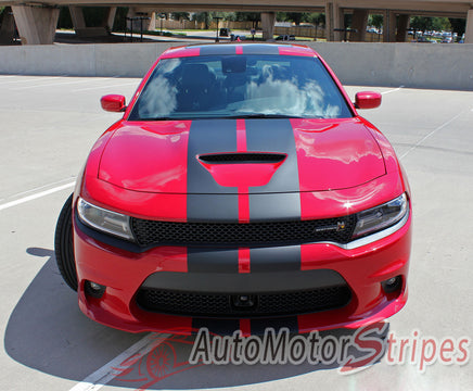 Dodge Charger N-Charge Rally 15 Factory Quality Mopar Style Vinyl Racing Stripes 3M Graphic Kit - Front Hood View