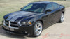 2011-2014 Dodge Charger N-Charge Rally Mopar Style Vinyl Graphic - Silver Metallic on Black Front Hood View