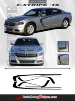 Detailed view of 2015-2023 Dodge Charger C-Stripe Combo Hood and Door Sides Mopar Style Vinyl Graphics Stripes 3M Kit