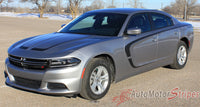2015 2016 2017 2018 Dodge Charger C-Stripe Combo Hood and Door Sides Mopar Style Vinyl Graphics - Matte Black Color Available Side Front View