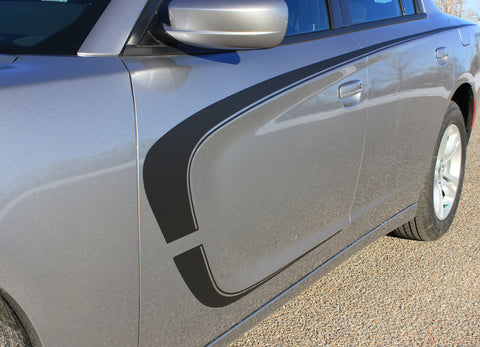Detailed view of 2015-2023 Dodge Charger C-Stripe Combo Hood and Door Sides Mopar Style Vinyl Graphics Stripes 3M Kit
