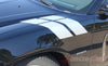 2011-2014 Dodge Charger Hash Marks Double Bar Mopar Style Hood Vinyl Graphics - Silver Metallic on Black Hood View