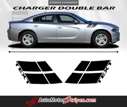 Detailed view of 2015-2023 Dodge Charger Double Bar 15 Hood Hash Marks Mopar Factory Style Vinyl Graphics 3M Stripes Kit