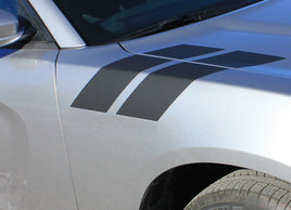Detailed view of 2015-2023 Dodge Charger Double Bar 15 Hood Hash Marks Mopar Factory Style Vinyl Graphics 3M Stripes Kit