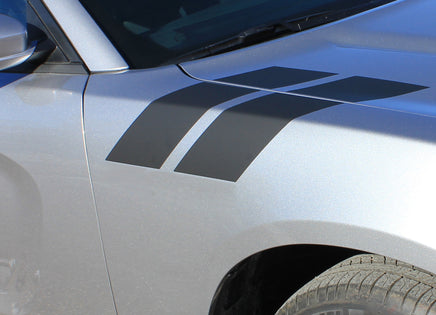 Detailed view of 2015-2023 Dodge Charger Double Bar 15 Hood Hash Marks Mopar Factory Style Vinyl Graphics 3M Stripes Kit