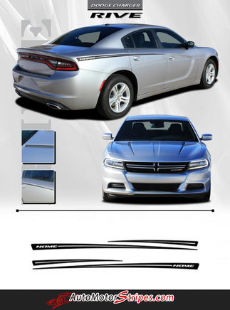 2015-2023 Dodge Charger Rive Hood Spear and Rear Quarter Panel Mopar Style Vinyl Graphics 3M Stripes Kit