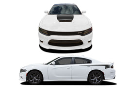 View of 2015-2023 Dodge Charger SUPER STROBE Angry Bee Daytona Center Hemi Vinyl Hood Rally Stripes 3M Graphic Decal R/T SRT 392 Hellcat Mopar Style Kit