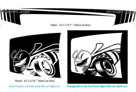 View of 2015-2023 Dodge Charger SUPER STROBE Angry Bee Daytona Center Hemi Vinyl Hood Rally Stripes 3M Graphic Decal R/T SRT 392 Hellcat Mopar Style Kit