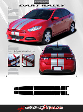 2013-2016 Dodge Dart Rally Mopar Style Dual Hood Racing Stripes Vinyl Graphics 3M Striping