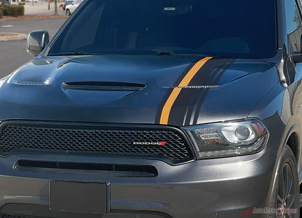 View of 2014-2024 Dodge Durango Hood Stripes Crush SUV Vinyl Graphic 3M Decals Package