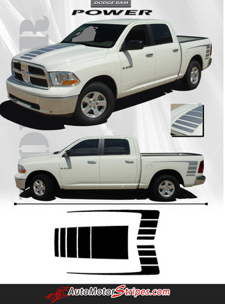 2009-2017 2018 Dodge Ram Power Truck Hood and Rear Side Strobes Truck Bed Vinyl Graphic 3M Stripe Package