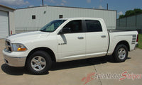 2009-2016 Dodge Ram Power Truck Hood and Rear Side Strobes Truck Bed Vinyl Graphic - Silver Metallic on White Side Driver View