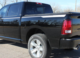 2009-2017 Dodge Ram Hustle Truck Hood Spears Spikes Side Pin Stripe Vinyl Graphic 3M Package - Side View of Silver Metallic on Gloss Black Paint
