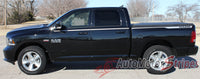 2009-2017 Dodge Ram Hustle Truck Hood Spears Spikes Side Pin Stripe Vinyl Graphic 3M Package - Driver Side View of Silver Metallic on Gloss Black Paint