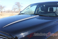 2009-2016 Dodge Ram Hustle Truck Hood Spears Spikes Side Pin Stripe Vinyl Graphic 3M Package - Hood View of Silver Metallic on Gloss Black Paint