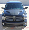 2009-2018 Dodge Ram Hemi Hood Blackout Accent Solid Center Winged Vinyl Graphic Truck - Front View Matte Black on Gloss Black Paint