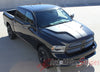 2009-2016 Dodge Ram Hemi Hood Blackout Accent Solid Center Winged Vinyl Graphic Truck - Side View Matte Black on Gloss Black Paint