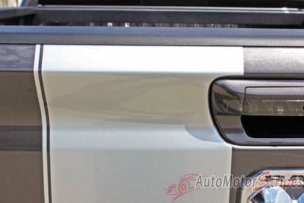 Detailed view of 2019-2025 Dodge Ram Racing Stripes Rally Hood Tailgate Truck Decals Vinyl Graphic 3M Stripe Package