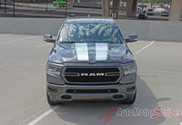 Detailed view of 2019-2025 Dodge Ram Racing Stripes Rally Hood Tailgate Truck Decals Vinyl Graphic 3M Stripe Package