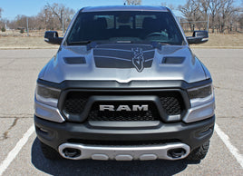 Detailed view of 2019-2025 Dodge Ram Rebel Hood Decals 1500 Stripes Truck Vinyl Graphic 3M Stripe Package