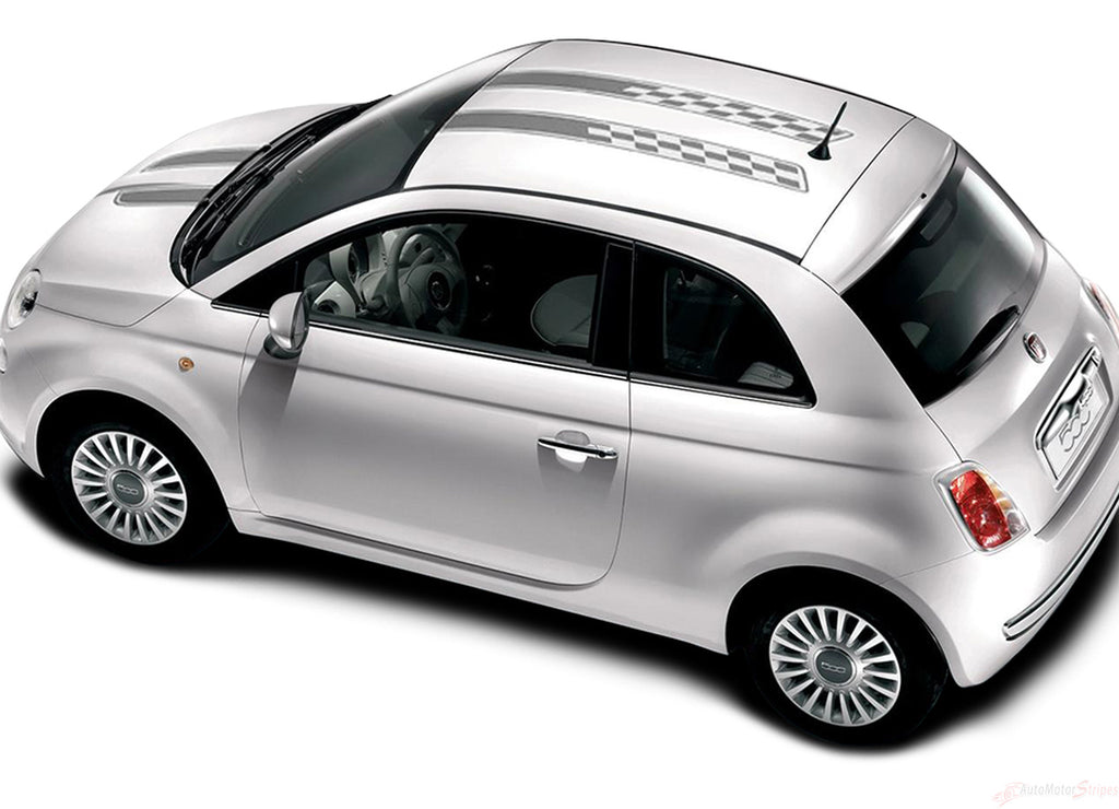 2007-2020 Fiat 500 Checkered Rally Hood Roof Racing Stripes Vinyl Graphic 3M Decal Kit
